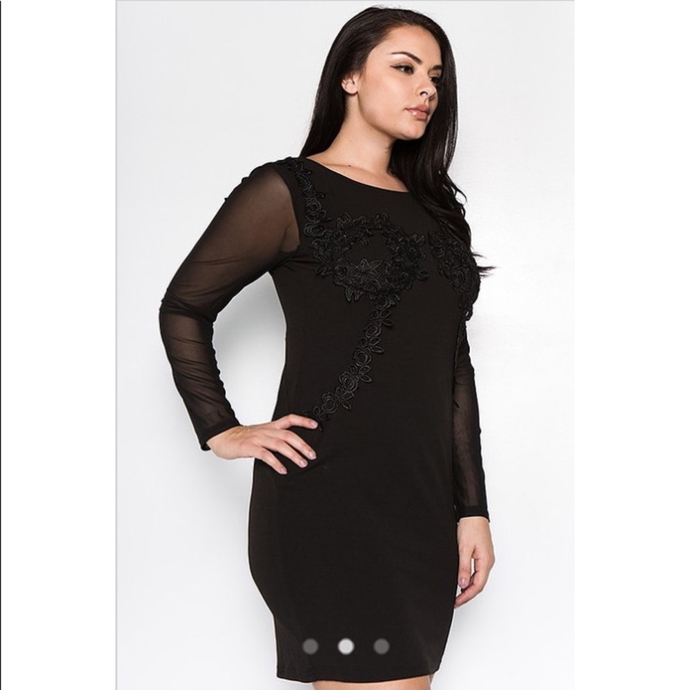 LAST ONE! Black Applique Dress w Mesh Sleeves - Picture 2 of 4